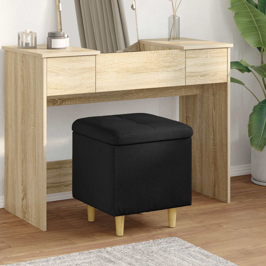 vidaXL Ottoman con Almacenamiento Negro 40 x 40 x 45 cm tela