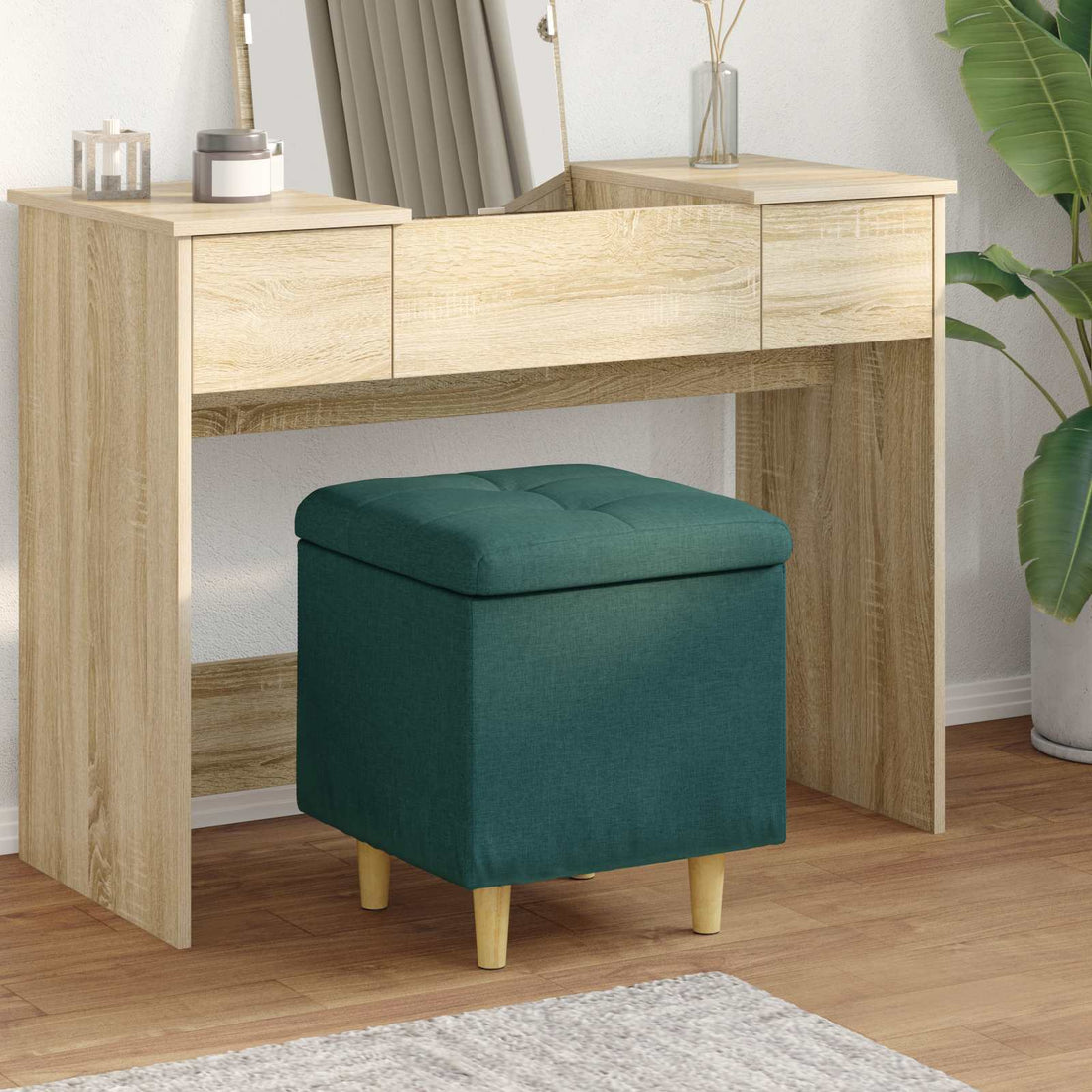 vidaXL Ottoman con Almacenamiento Verde oscuro 40 x 40 x 45 cm tela