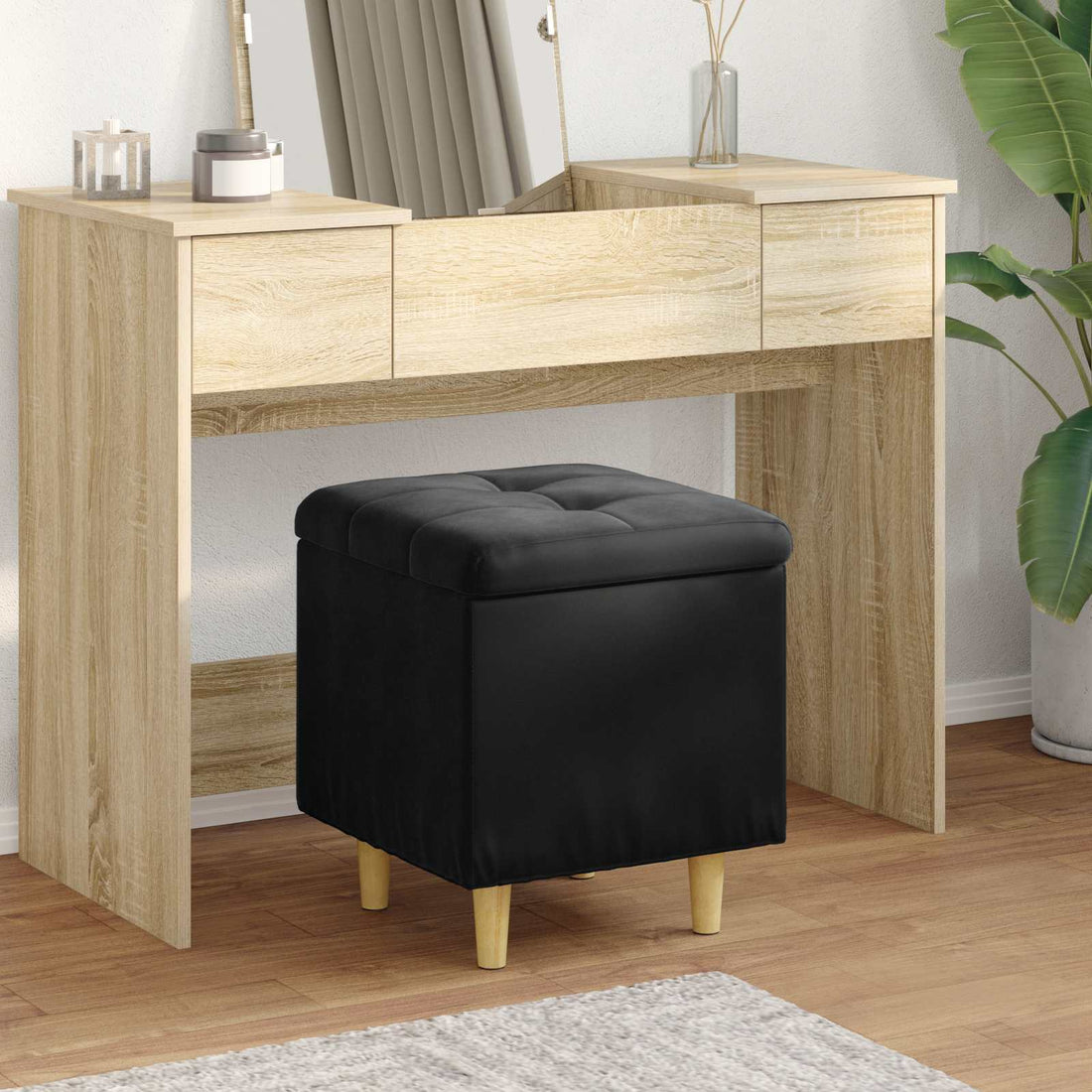 vidaXL Ottoman con Almacenamiento Negro 40 x 40 x 45 cm Terciopelo
