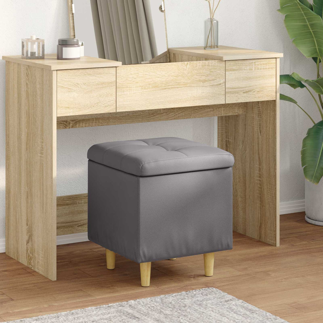 vidaXL Ottoman con Almacenamiento Gris 40 x 40 x 45 cm Cuero sintético