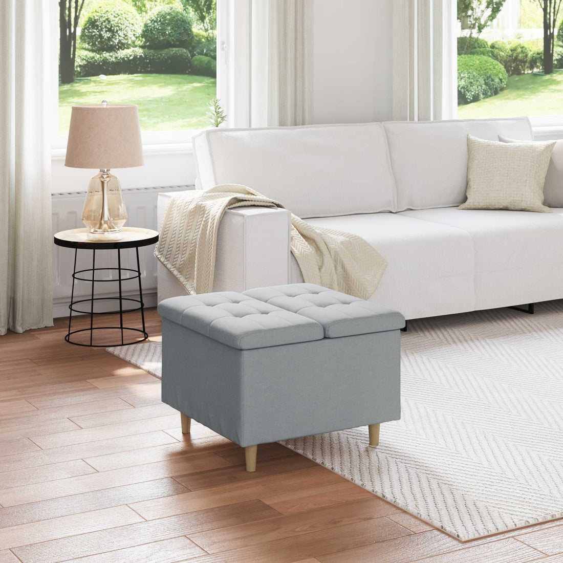 vidaXL Ottoman con Almacenamiento Gris Claro 60 x 60 x 45 cm tela