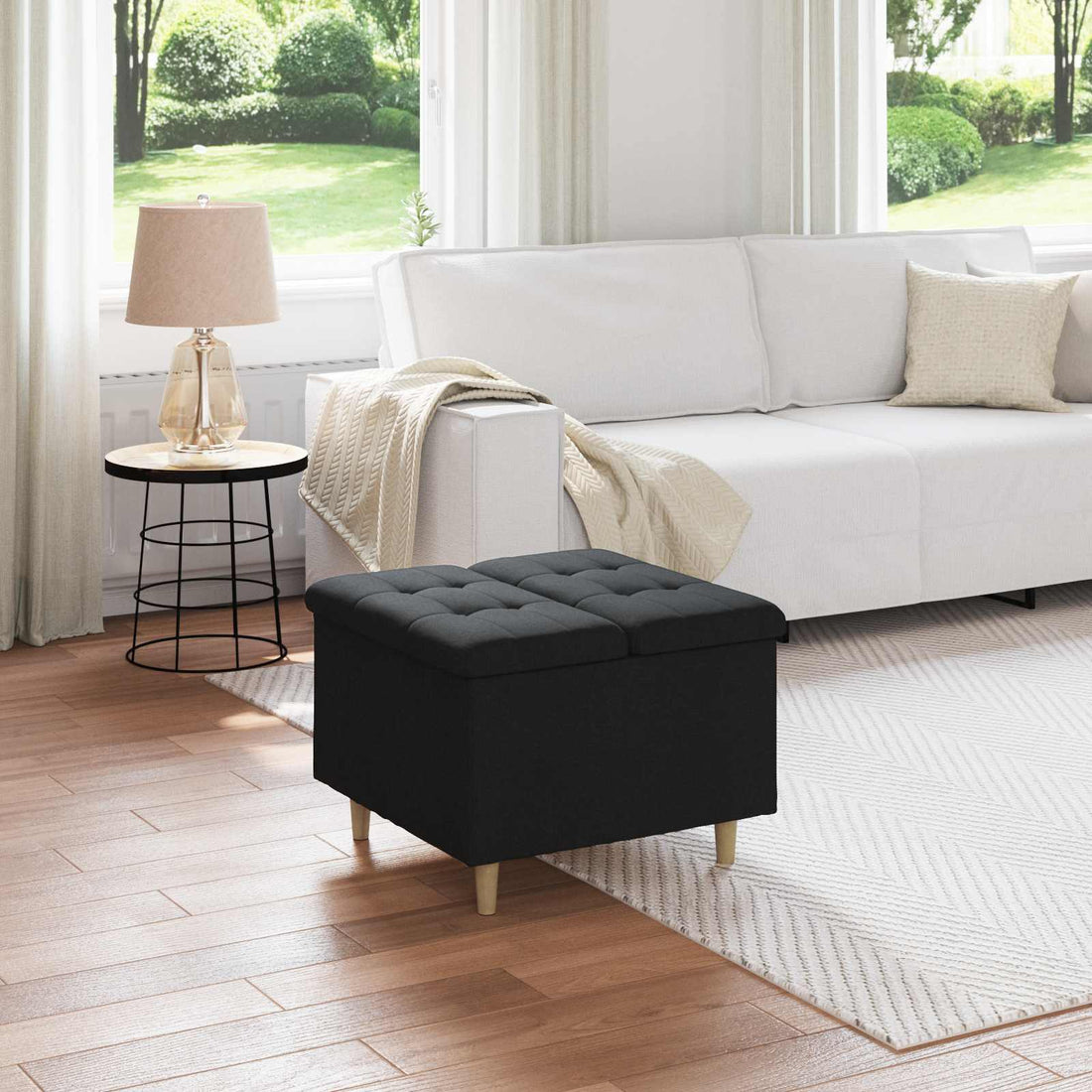vidaXL Ottoman con Almacenamiento Negro 60 x 60 x 45 cm tela