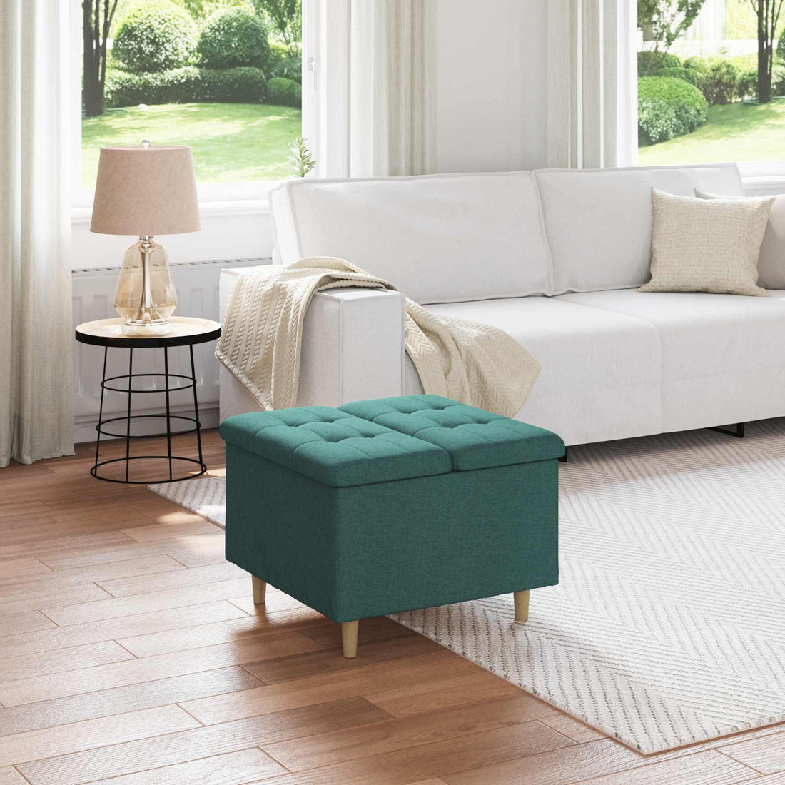 vidaXL Ottoman con Almacenamiento Verde oscuro 60 x 60 x 45 cm tela