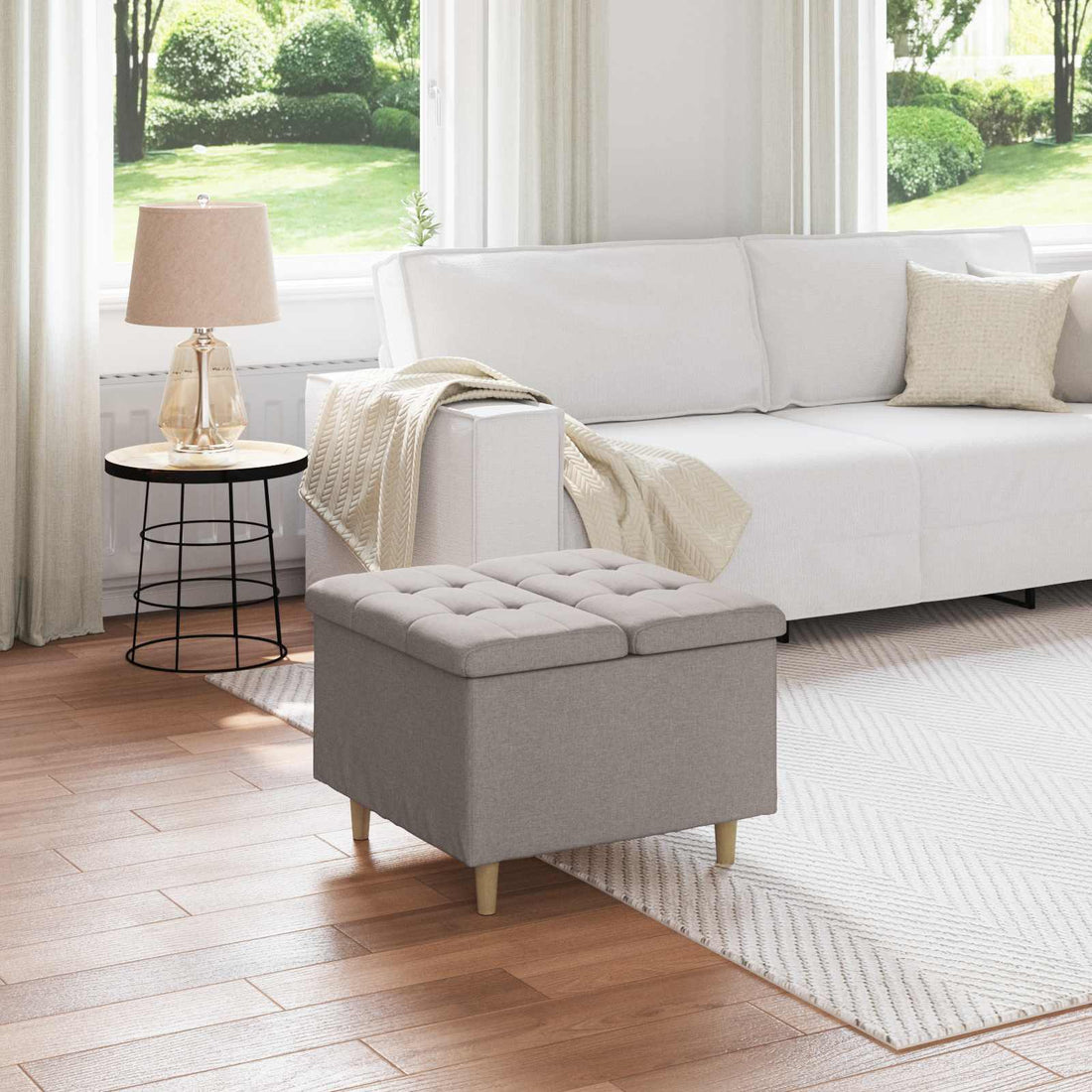vidaXL Ottoman con Almacenamiento Taupé 60 x 60 x 45 cm tela