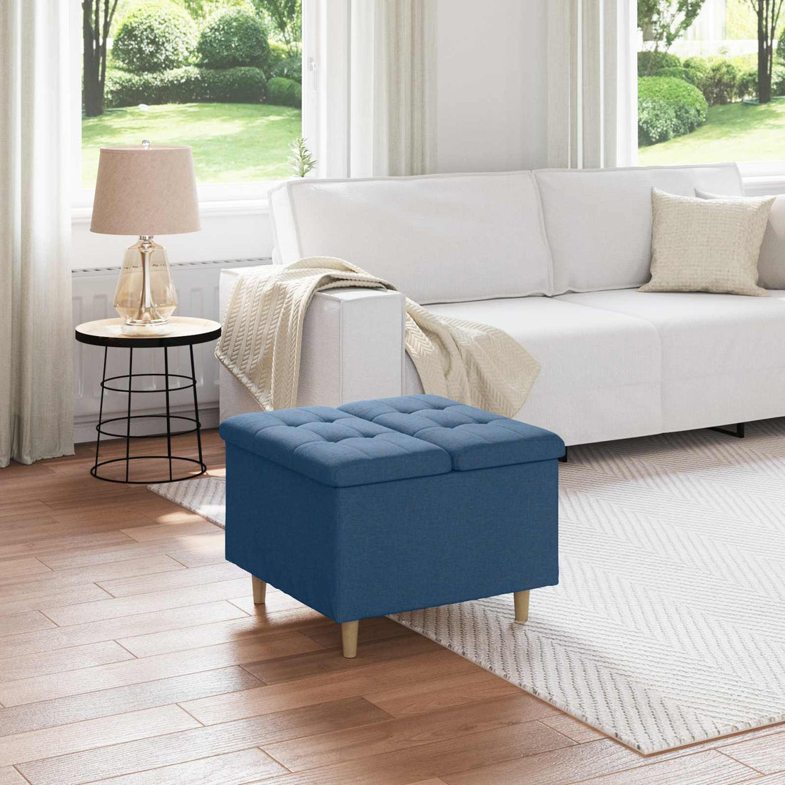 vidaXL Ottoman con Almacenamiento Azul 60 x 60 x 45 cm tela