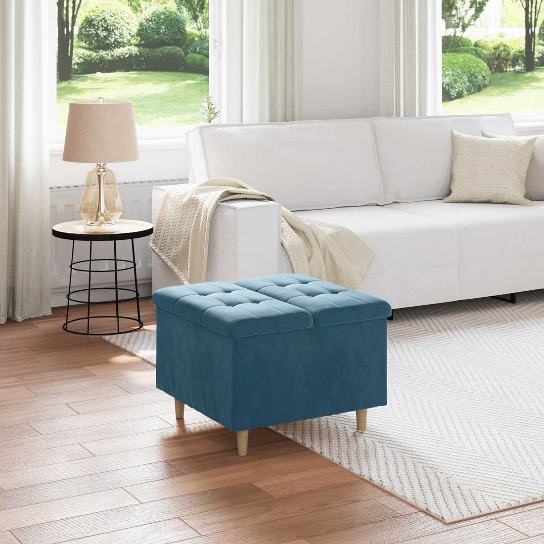 vidaXL Ottoman con Almacenamiento Azul 60 x 60 x 45 cm Terciopelo