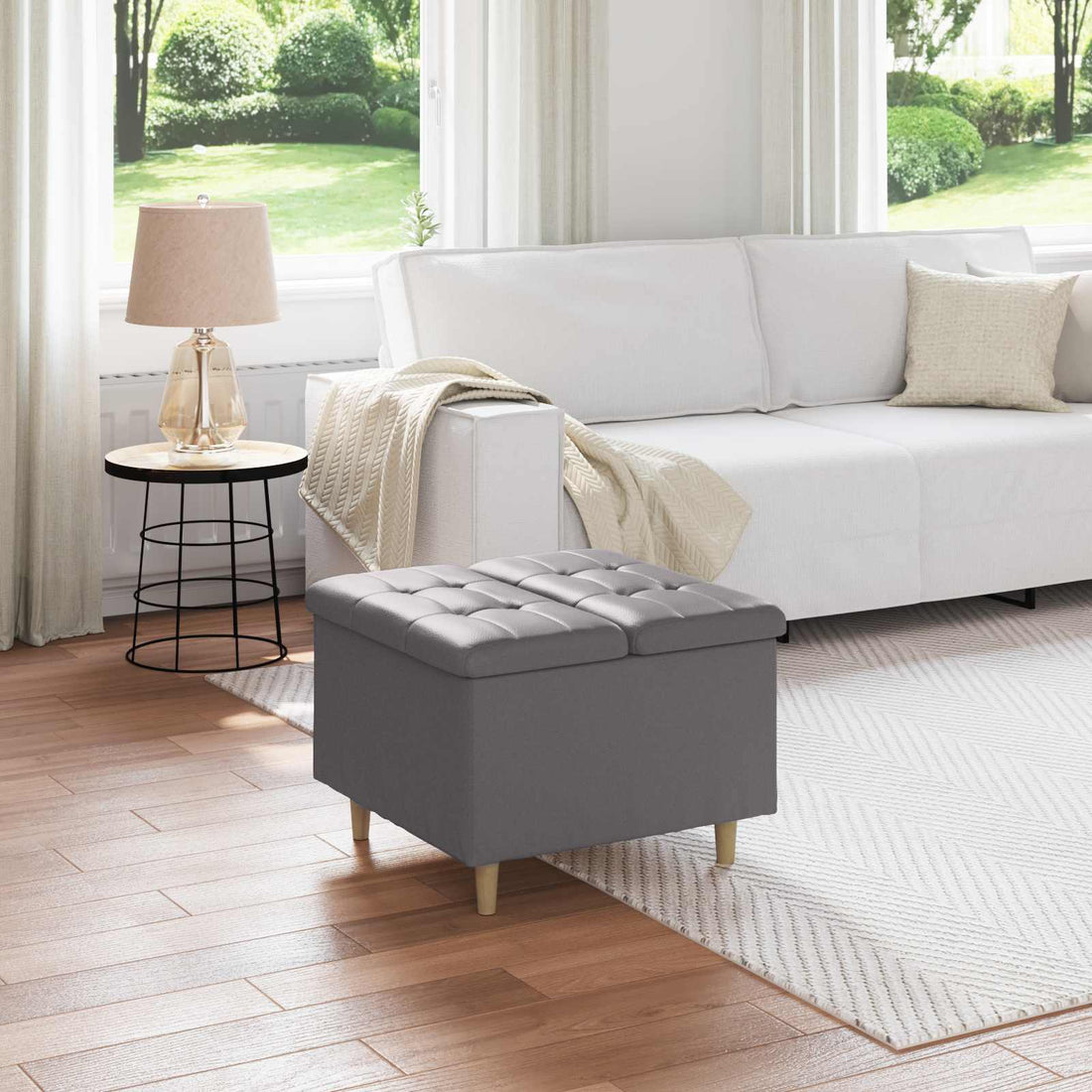 vidaXL Ottoman con Almacenamiento Gris 60 x 60 x 45 cm Cuero sintético
