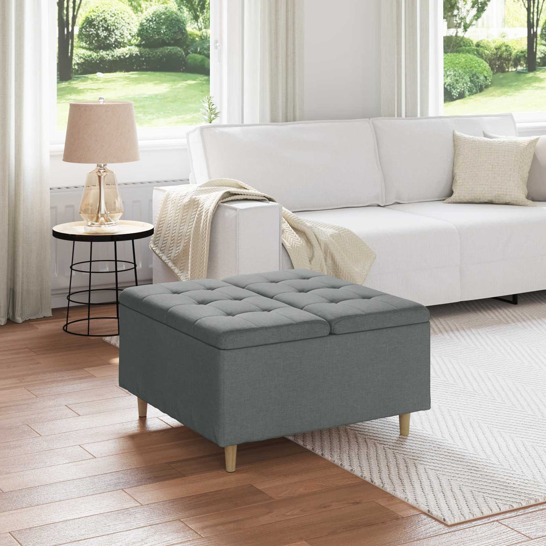 vidaXL Ottoman con Almacenamiento Gris oscuro 80 x 80 x 45 cm tela
