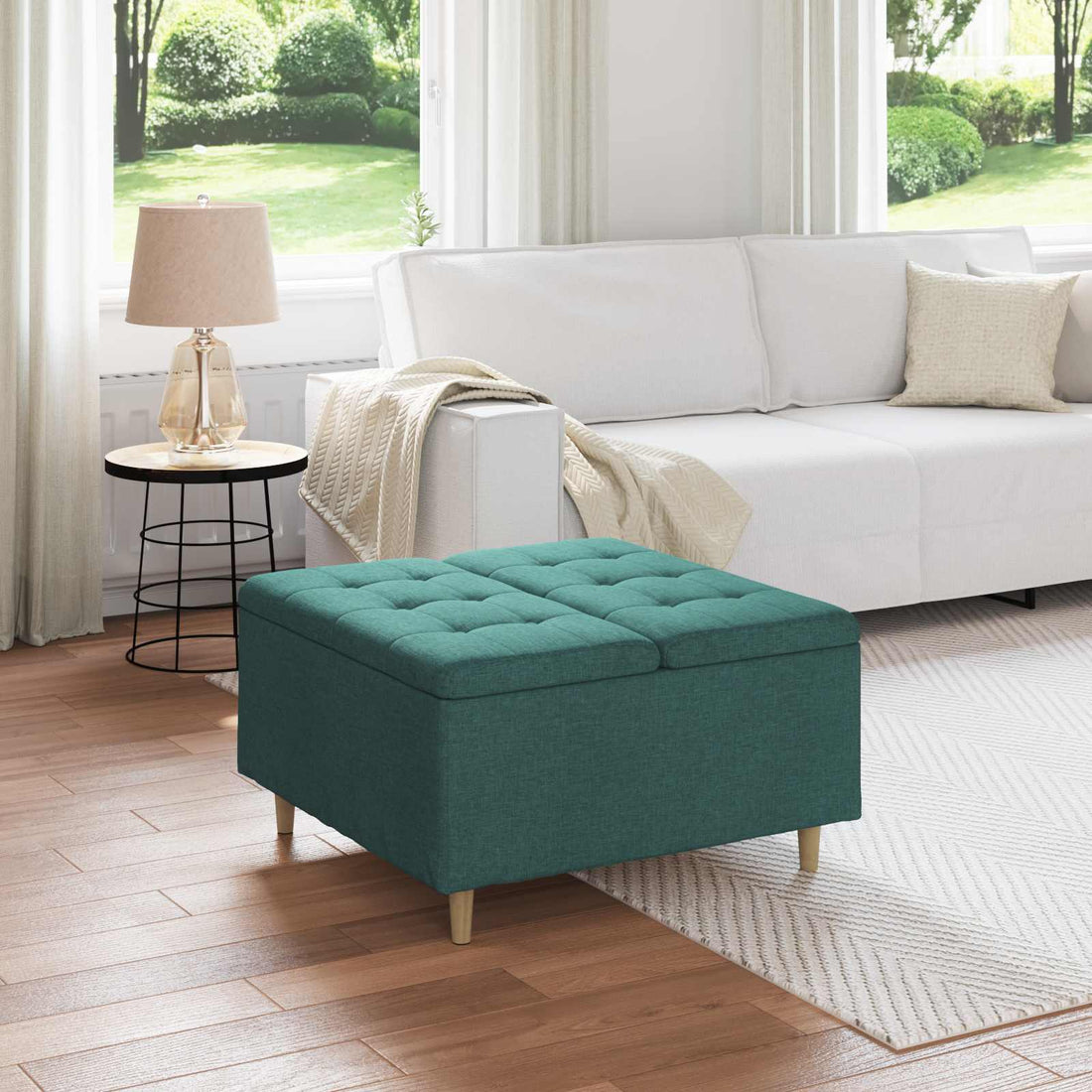 vidaXL Ottoman con Almacenamiento Verde oscuro 80 x 80 x 45 cm tela