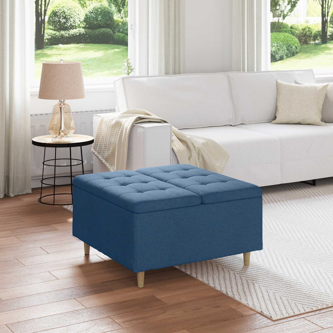 vidaXL Ottoman con Almacenamiento Azul 80 x 80 x 45 cm tela