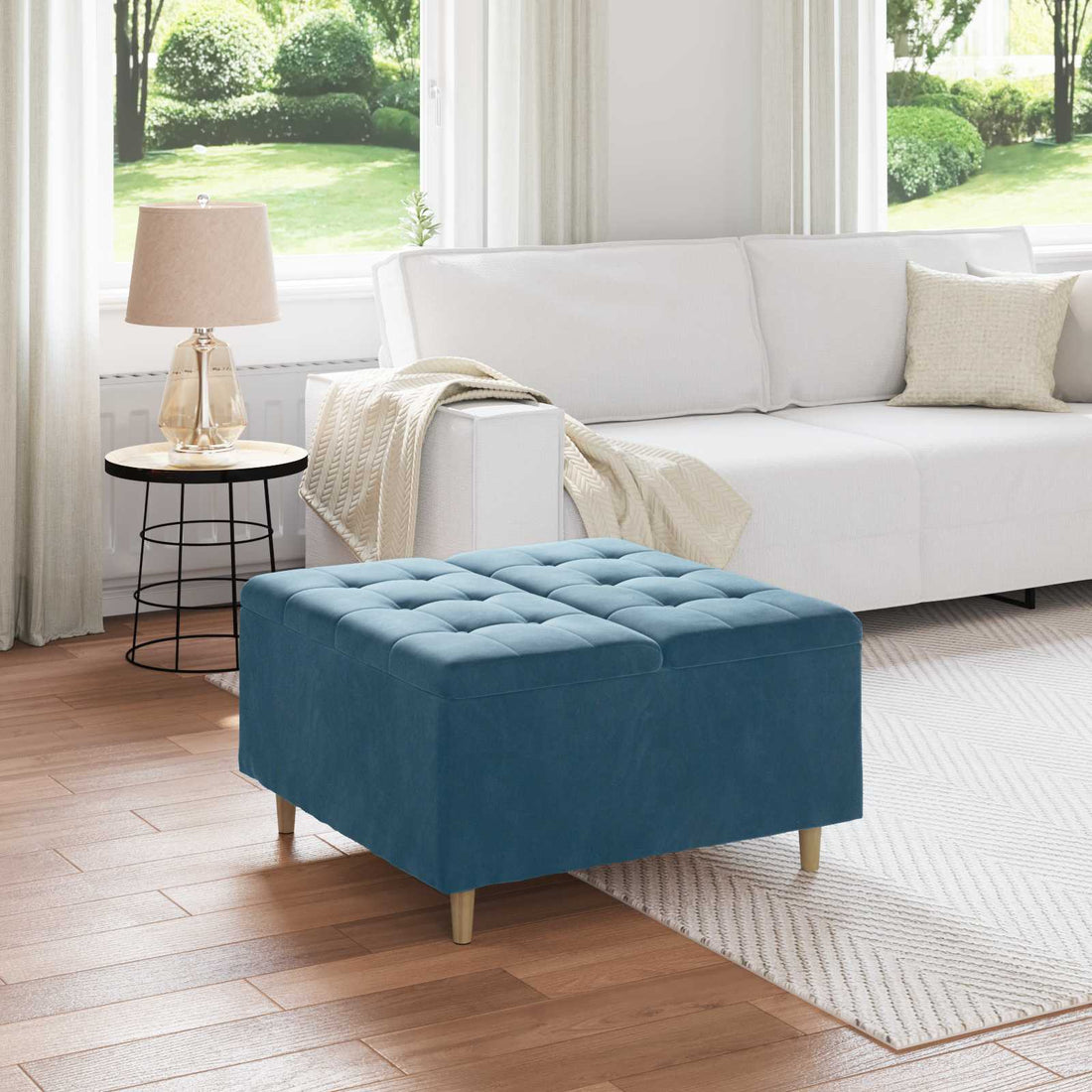 vidaXL Ottoman con Almacenamiento Azul 80 x 80 x 45 cm Terciopelo