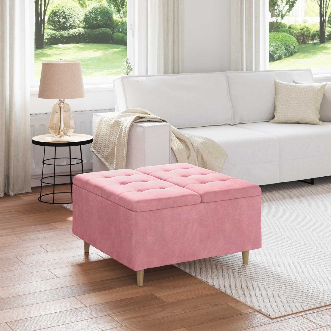 vidaXL Ottoman con Almacenamiento Rosa 80 x 80 x 45 cm Terciopelo
