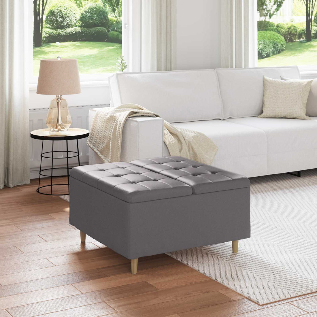 vidaXL Ottoman con Almacenamiento Gris 80 x 80 x 45 cm Cuero sintético