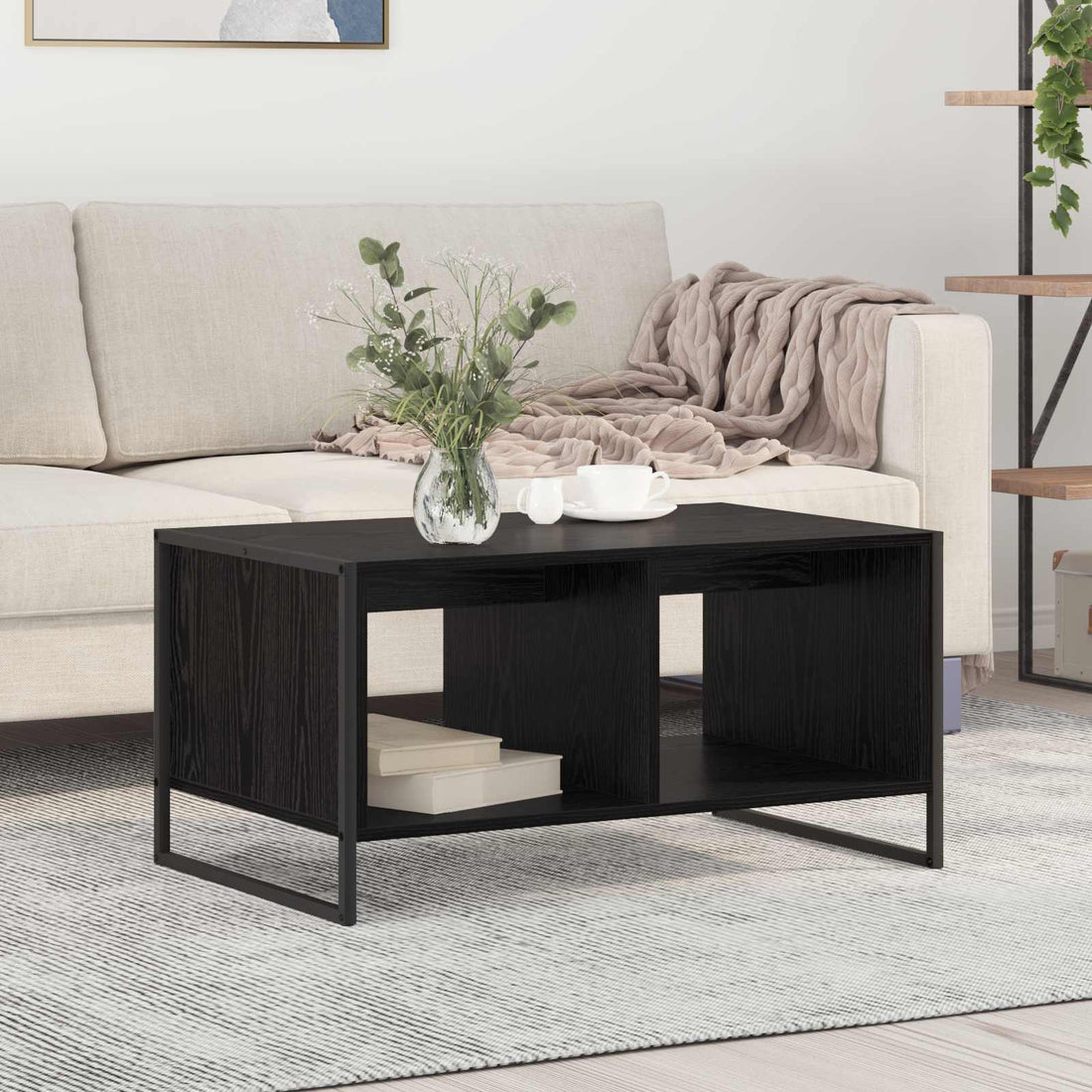 vidaXL Mesa de Café Roble Negro 80 x 50 x 40 cm Madera de ingeniería