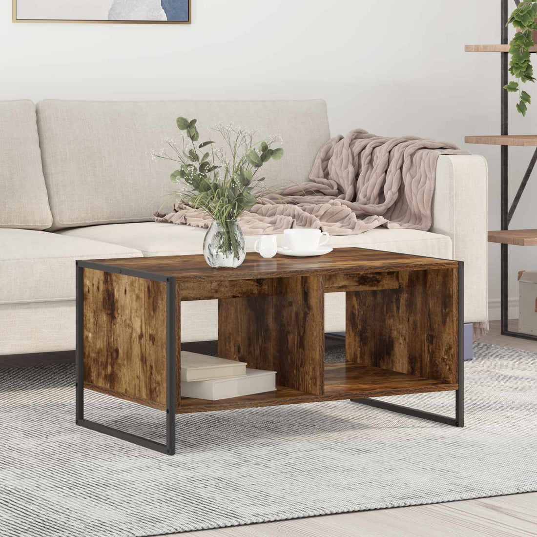vidaXL Mesa de Café Roble Humo 80 x 50 x 40 cm Madera de ingeniería