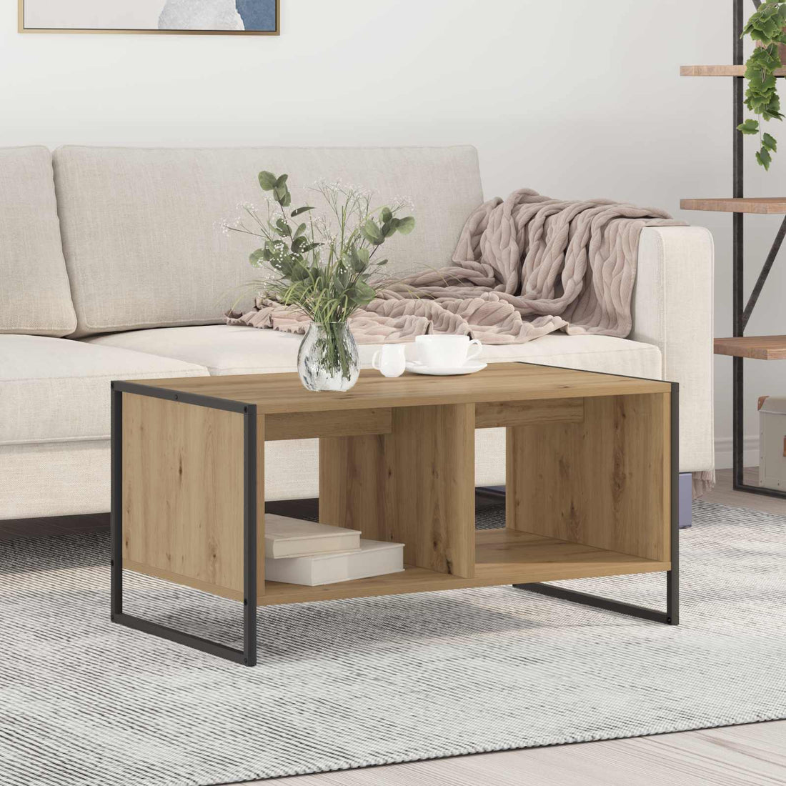 vidaXL Mesa de Café Roble artisan 80 x 50 x 40 cm Madera de ingeniería