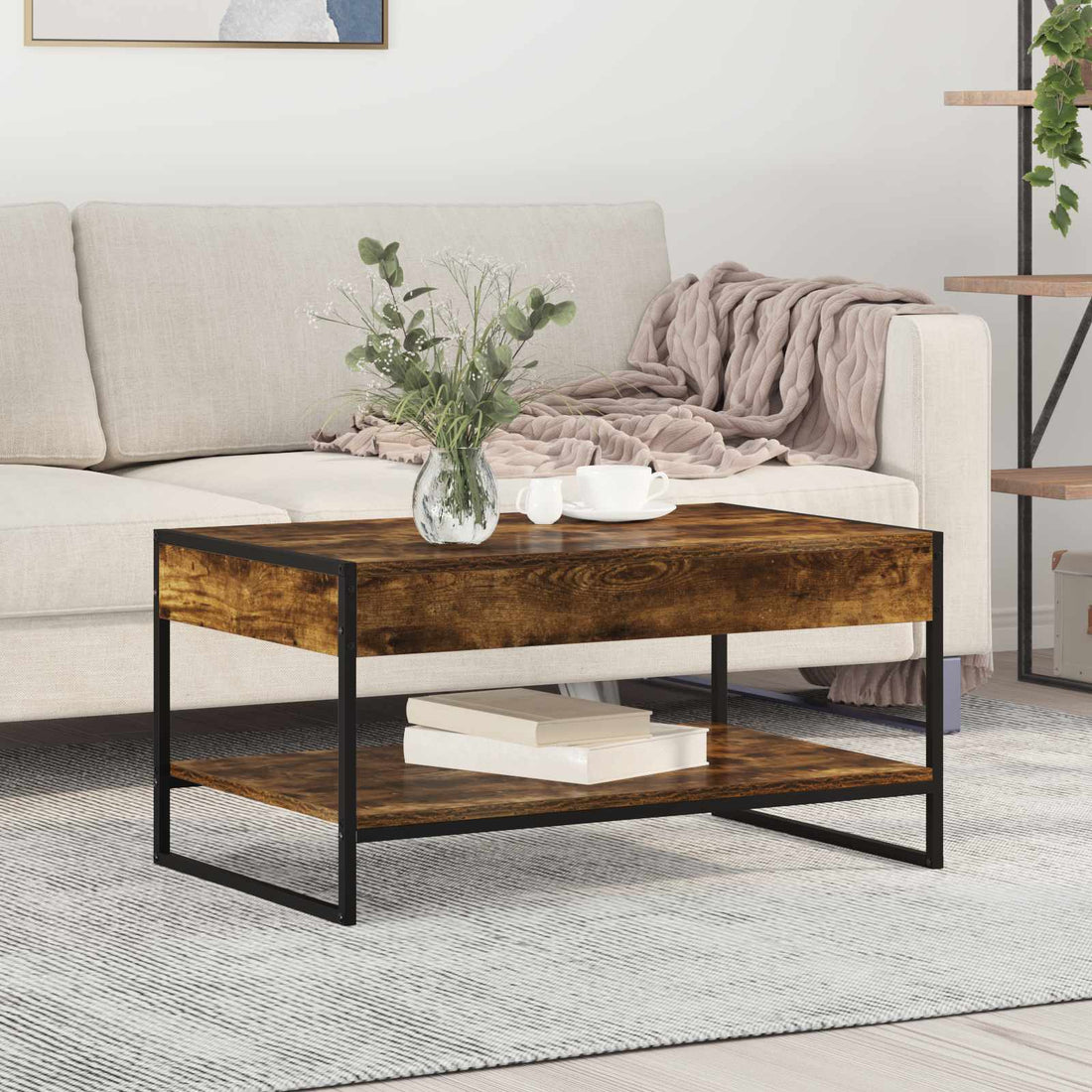 vidaXL Mesa de Café Roble Humo 80 x 50 x 40 cm Madera de ingeniería