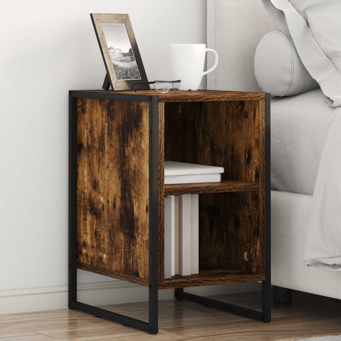 vidaXL Mesa de Noche Roble Humo 39.5 x 30 x 50 cm Madera de ingeniería