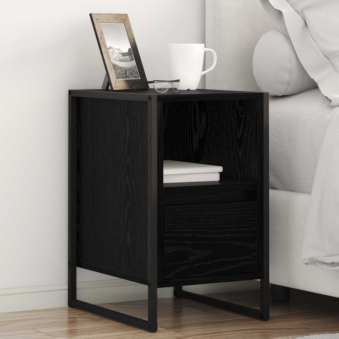 vidaXL Mesa de Noche Roble Negro 39,5 x 30 x 50 cm