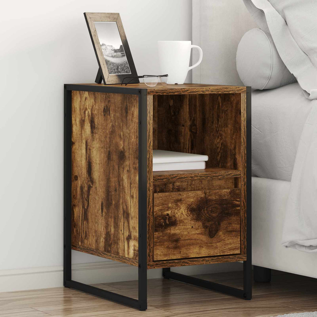 vidaXL Mesa de Noche Roble Humo 39,5 x 30 x 50 cm Madera de ingeniería