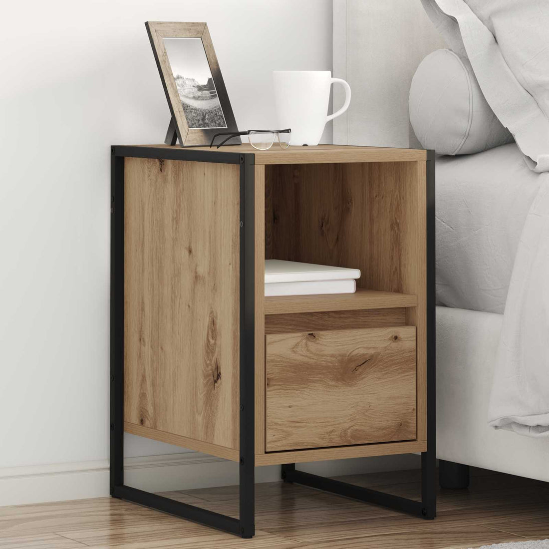 vidaXL Mesa de Noche Roble artisan 39,5 x 30 x 50 cm