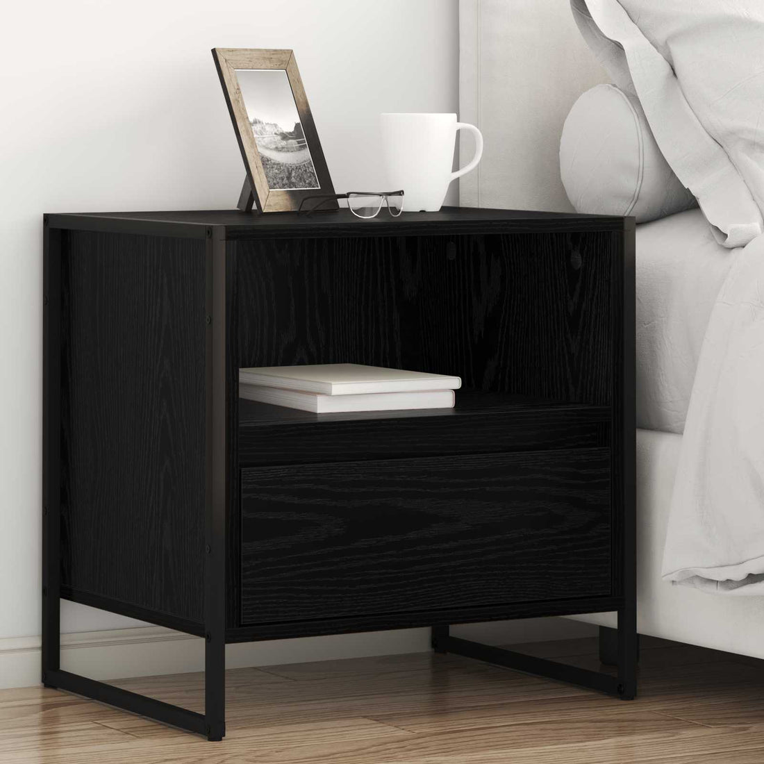 vidaXL Mesa de Noche Roble Negro 50 x 39,5 x 50 cm