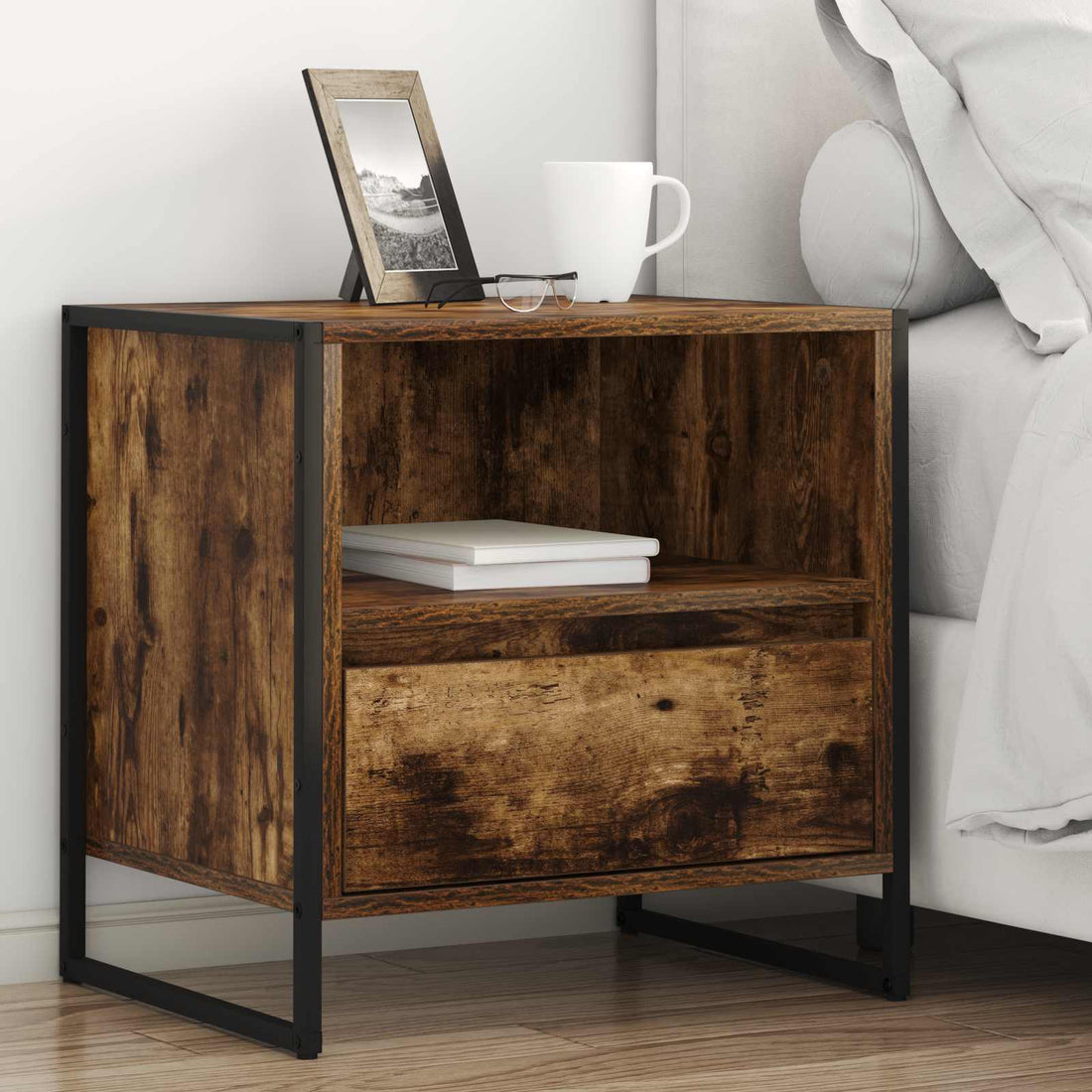 vidaXL Mesa de Noche Roble Humo 50 x 39,5 x 50 cm Madera de ingeniería