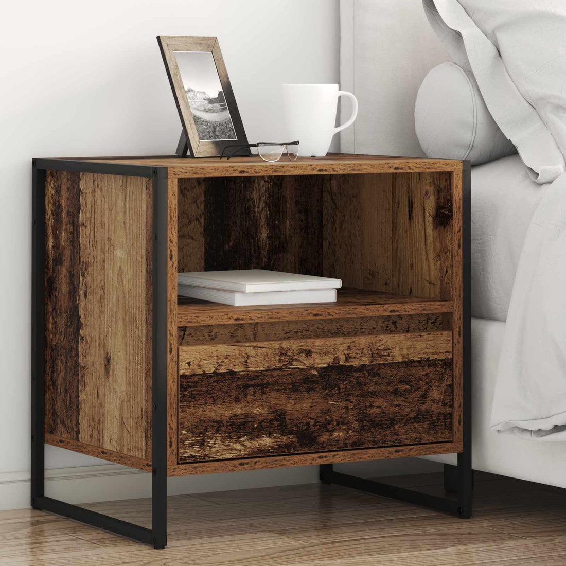 vidaXL Mesa de Noche 2 uds. Madera Vieja 50 x 39,5 x 50 cm