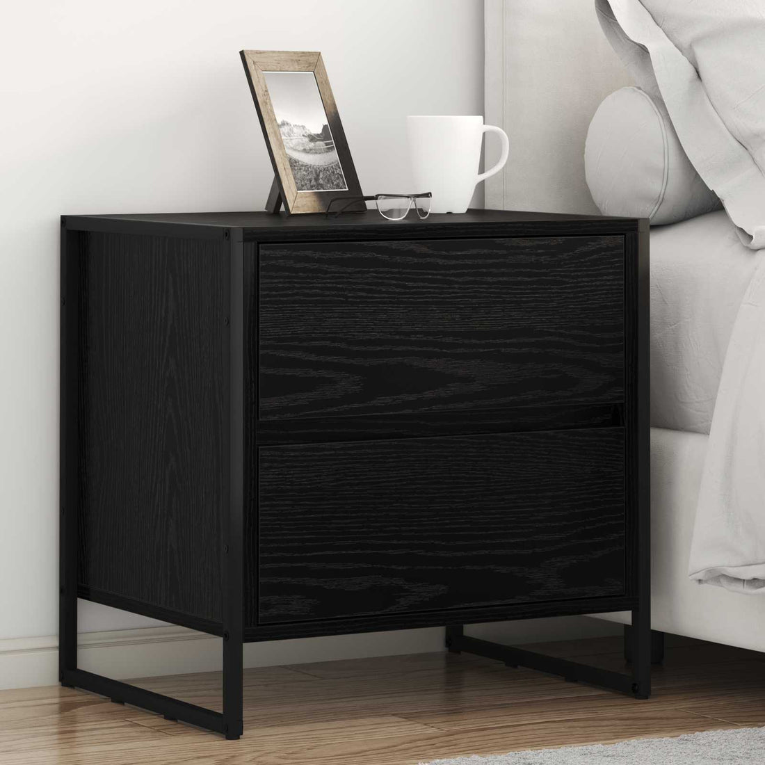 vidaXL Mesa de Noche 2 uds. Roble Negro 50 x 39.5 x 50 cm