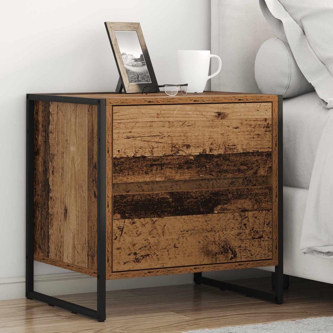 vidaXL Mesa de Noche 2 uds. Madera Vieja 50 x 39.5 x 50 cm