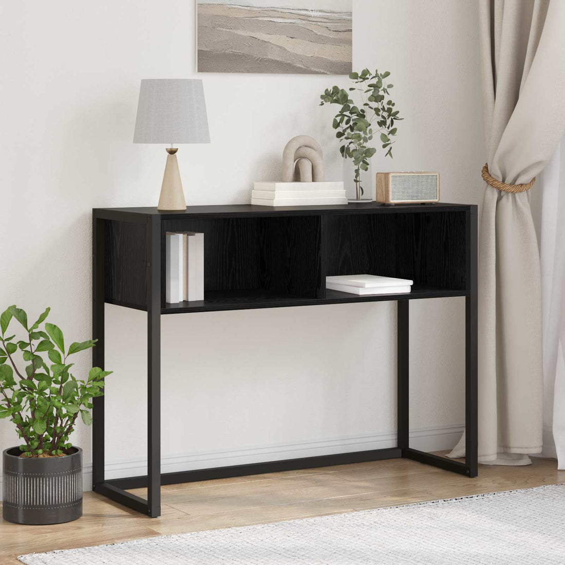 vidaXL Mesa Auxiliar Roble Negro 100 x 36 x 75 cm Madera de ingeniería