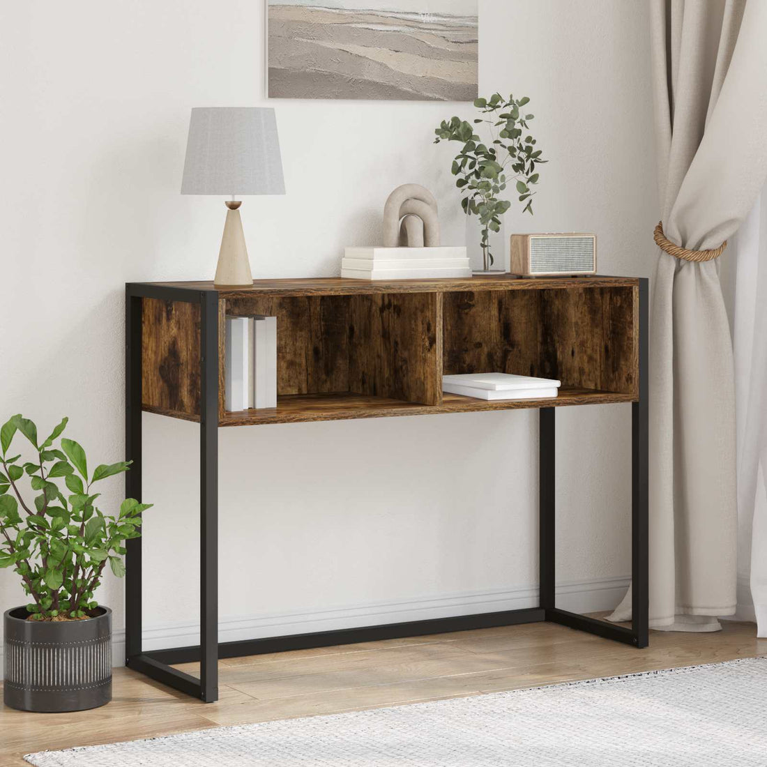 vidaXL Mesa Auxiliar Roble Humo 100 x 36 x 75 cm Madera de ingeniería
