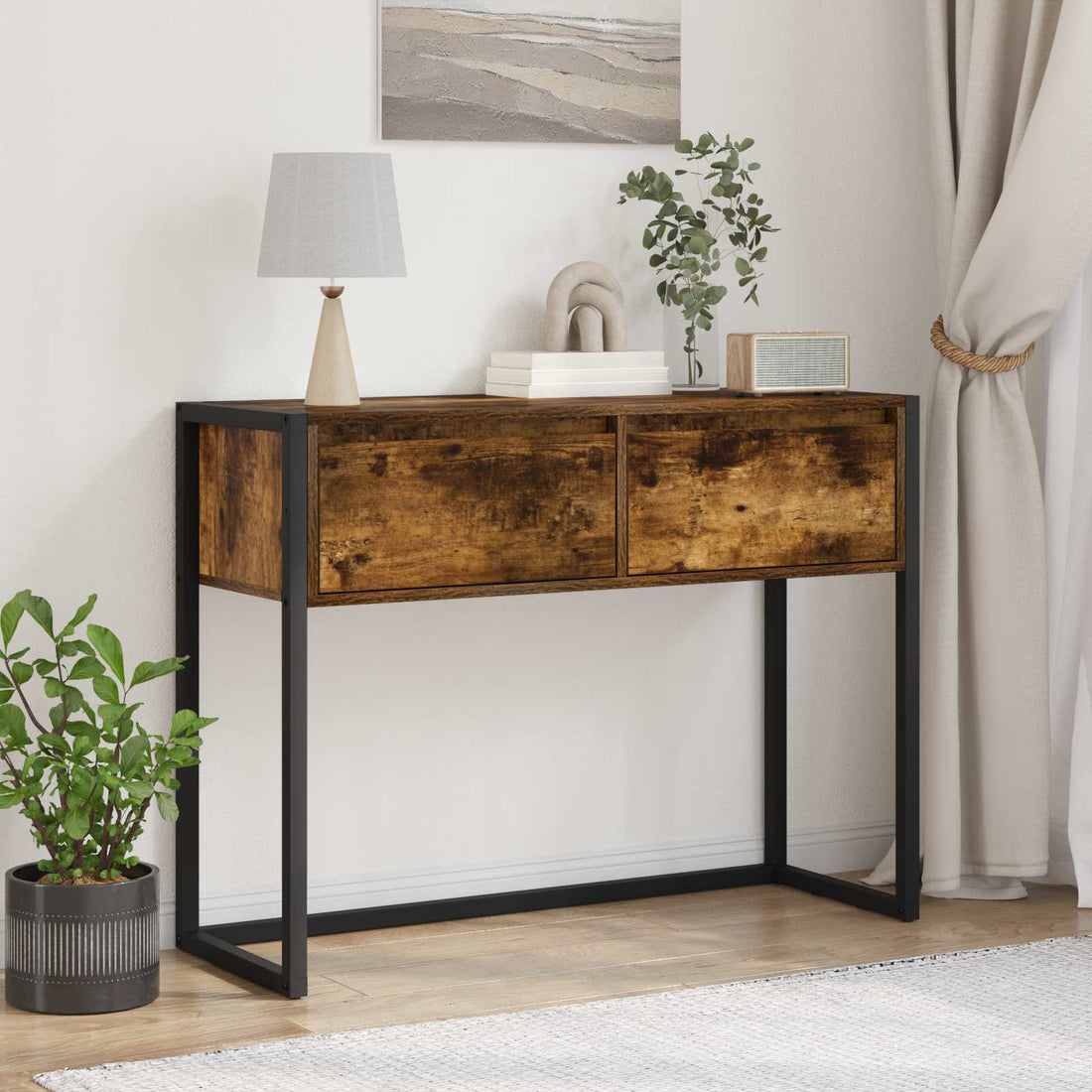 vidaXL Mesa Auxiliar Roble Humo 100 x 36 x 75 cm Madera de ingeniería