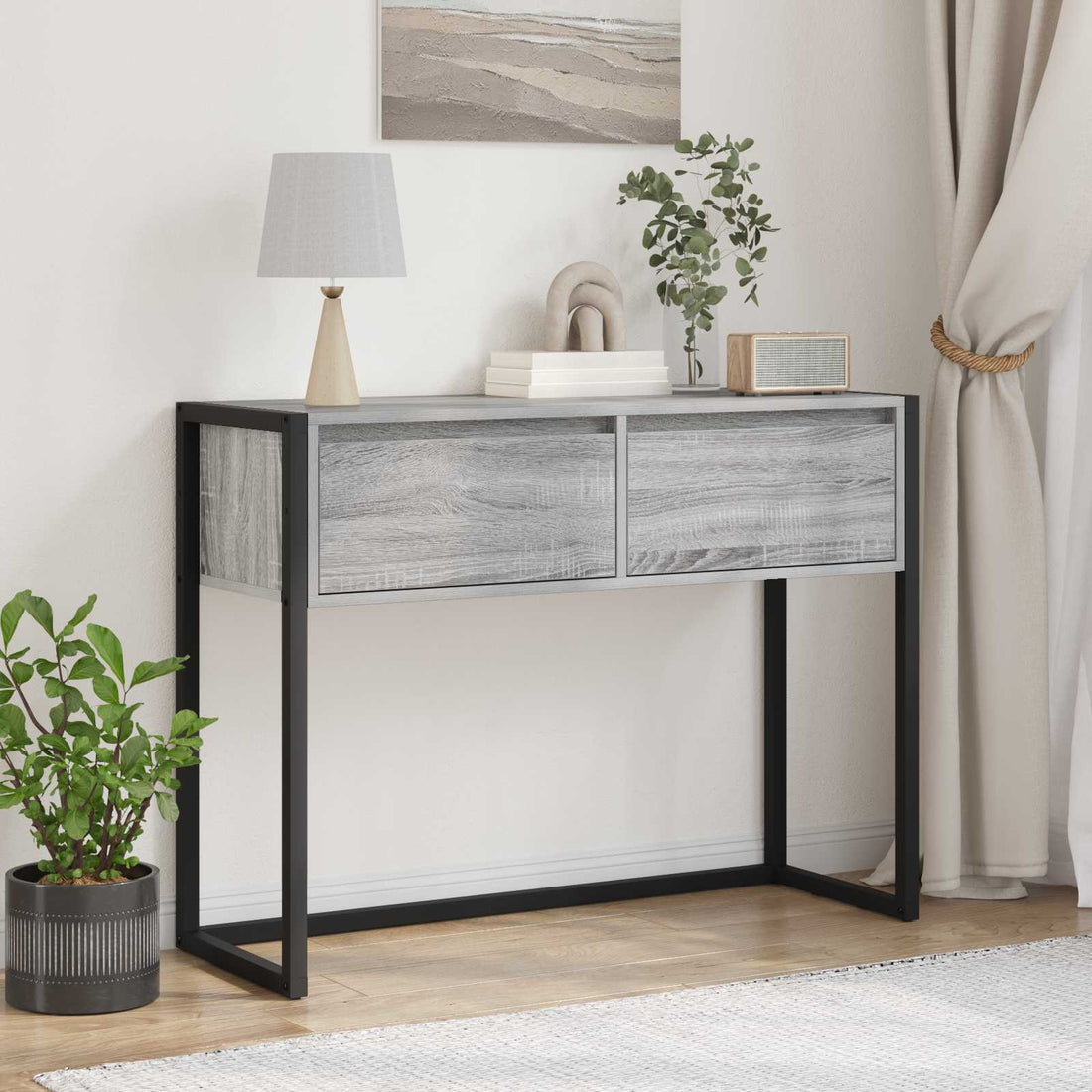 vidaXL Mesa Auxiliar Gris Sonoma 100 x 36 x 75 cm Madera de ingeniería