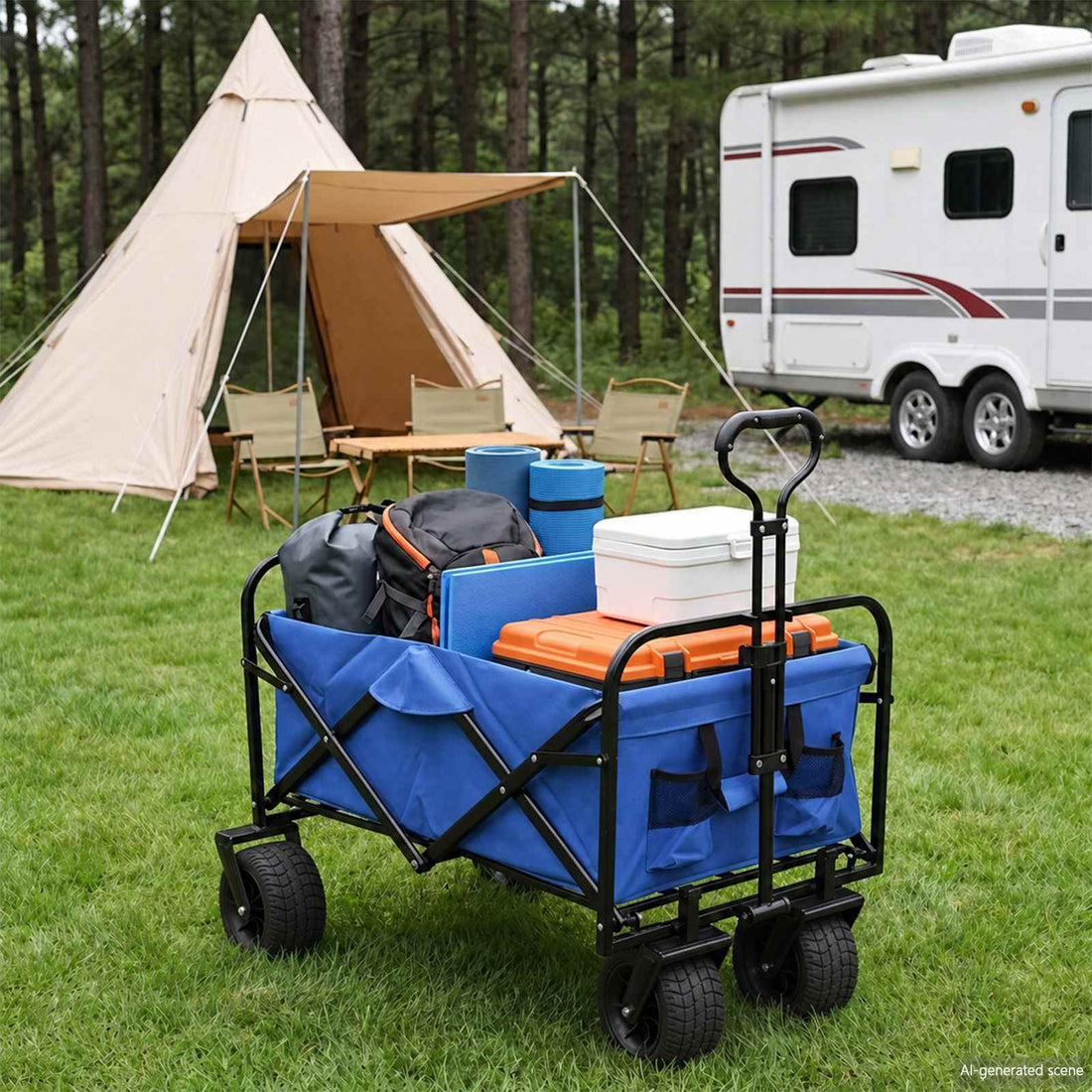 vidaXL Carro de compras plegable con frenos Azul 89 x 63 x 96 cm