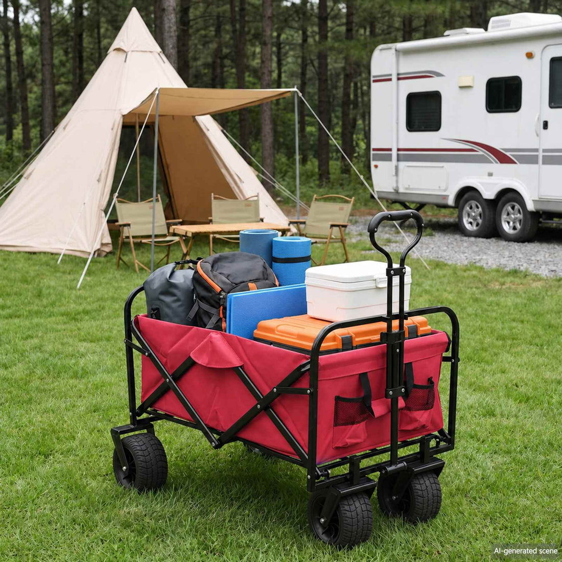 vidaXL Carro de compras plegable con frenos Rojo 89 x 63 x 96 cm