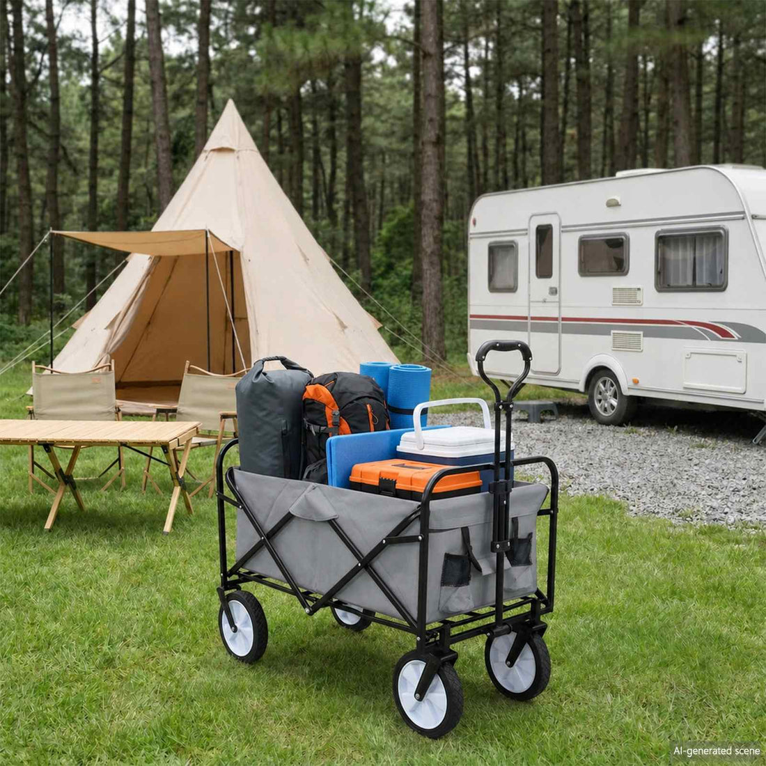 vidaXL Carro de compras plegable con frenos Gris 94 x 53 x 99 cm