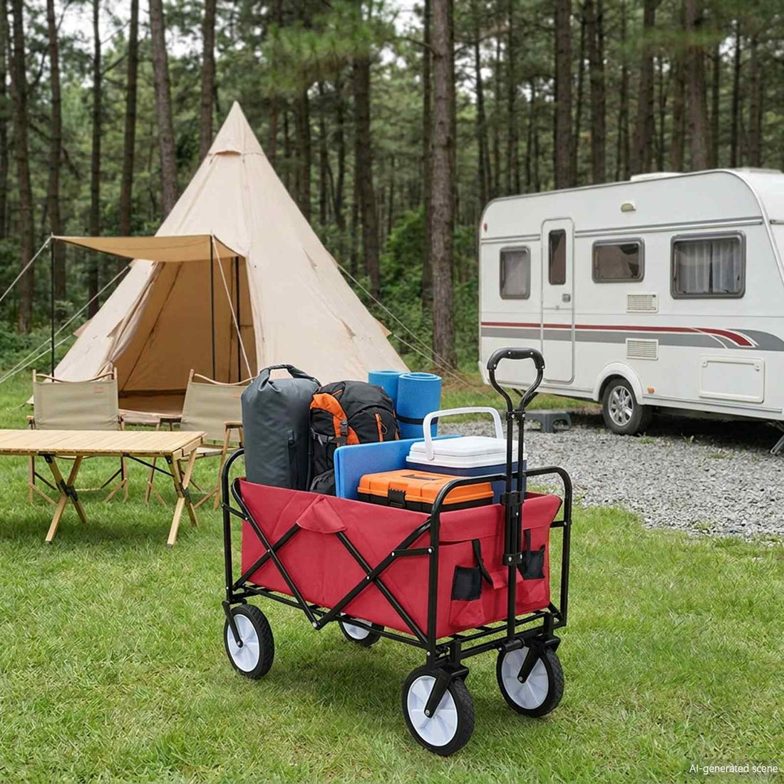 vidaXL Carro de compras plegable con frenos Rojo 94 x 53 x 99 cm