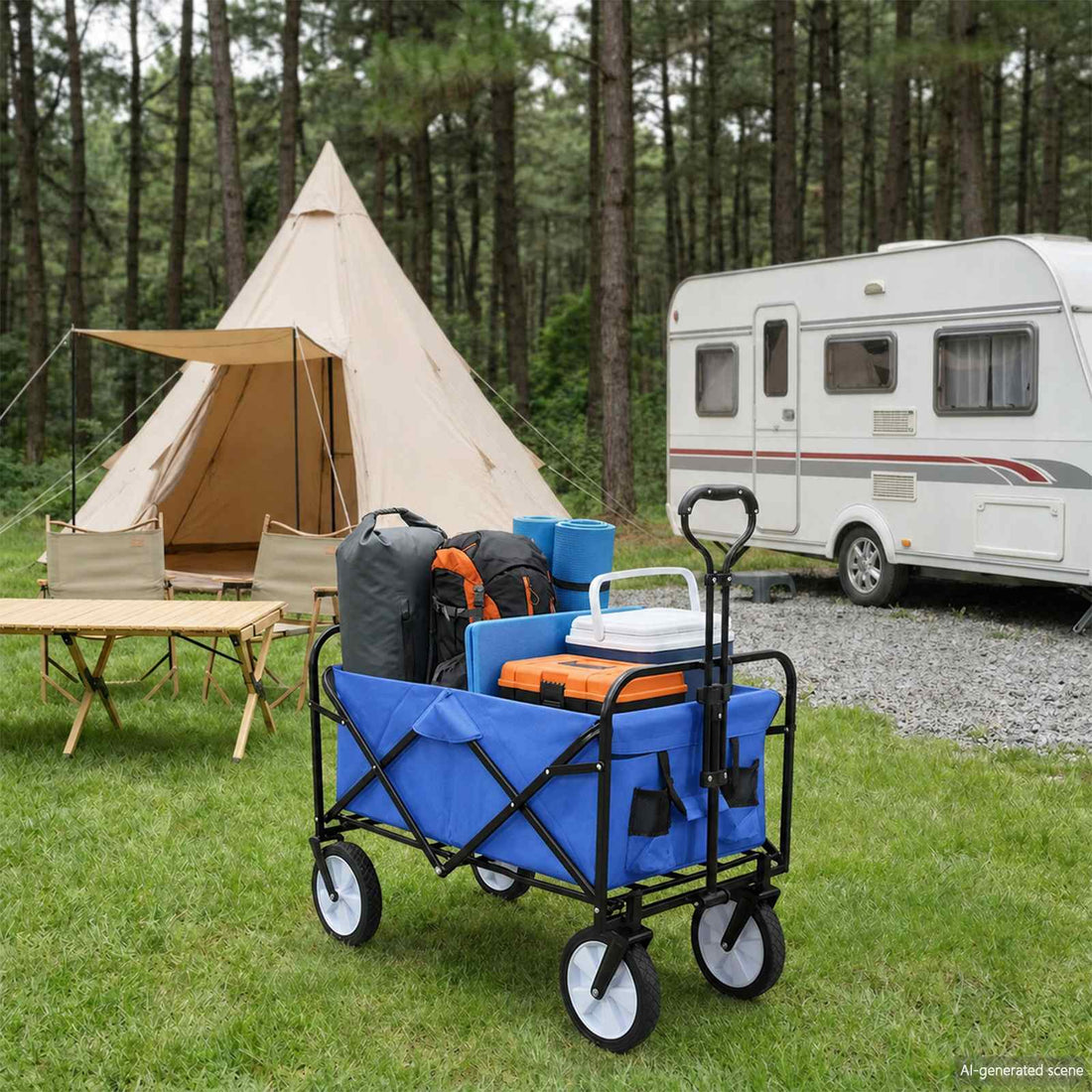 vidaXL Carro de compras plegable con frenos Azul 94 x 53 x 99 cm