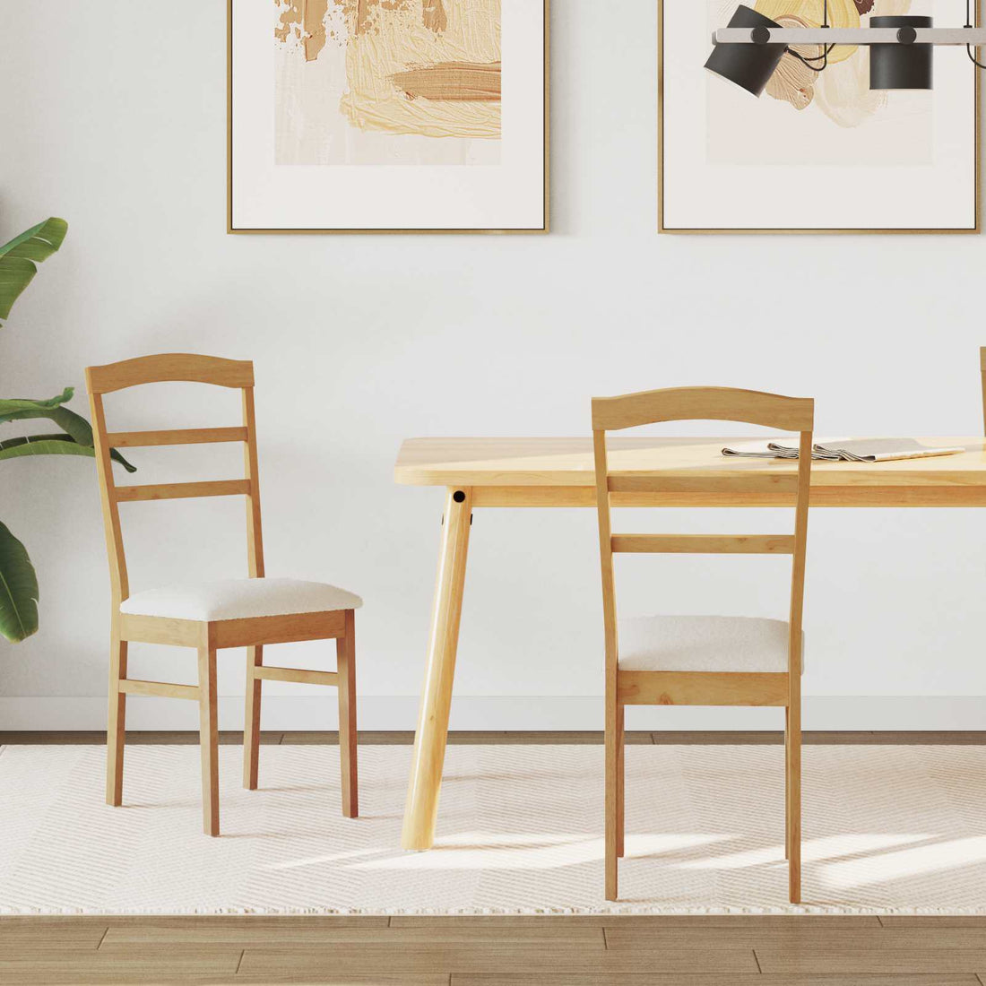 vidaXL Silla de comedor 2 uds. Madera de Caucho Sólido Natural y claro