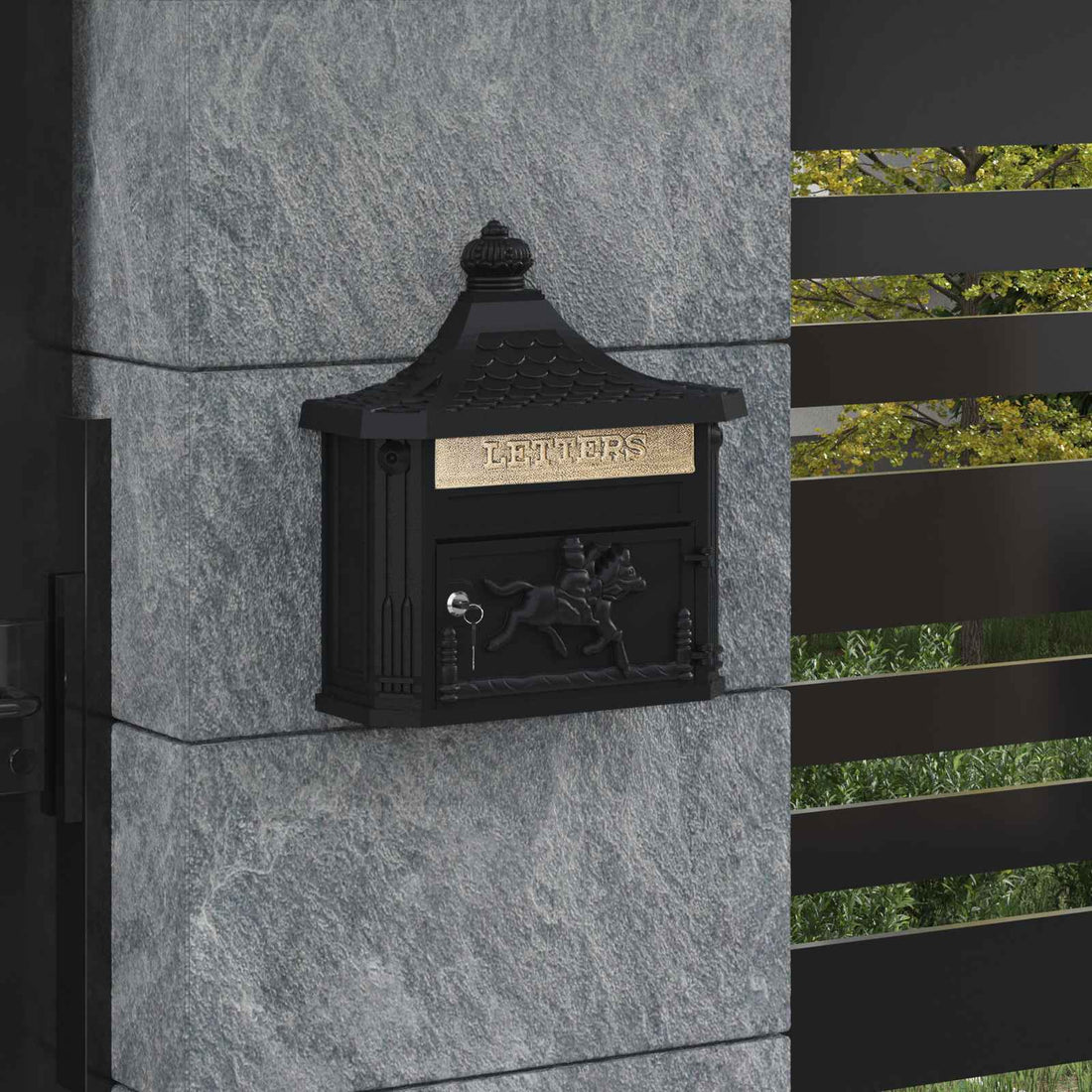 vidaXL Buzón Montado en la Pared con puerta Negro 40,5 x 16 x 45 cm