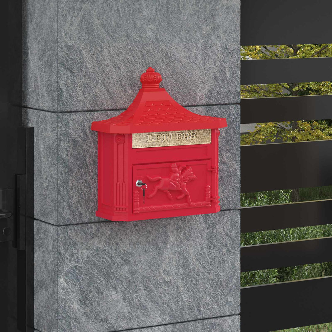vidaXL Buzón Montado en la Pared con puerta Rojo 40,5 x 16 x 45 cm