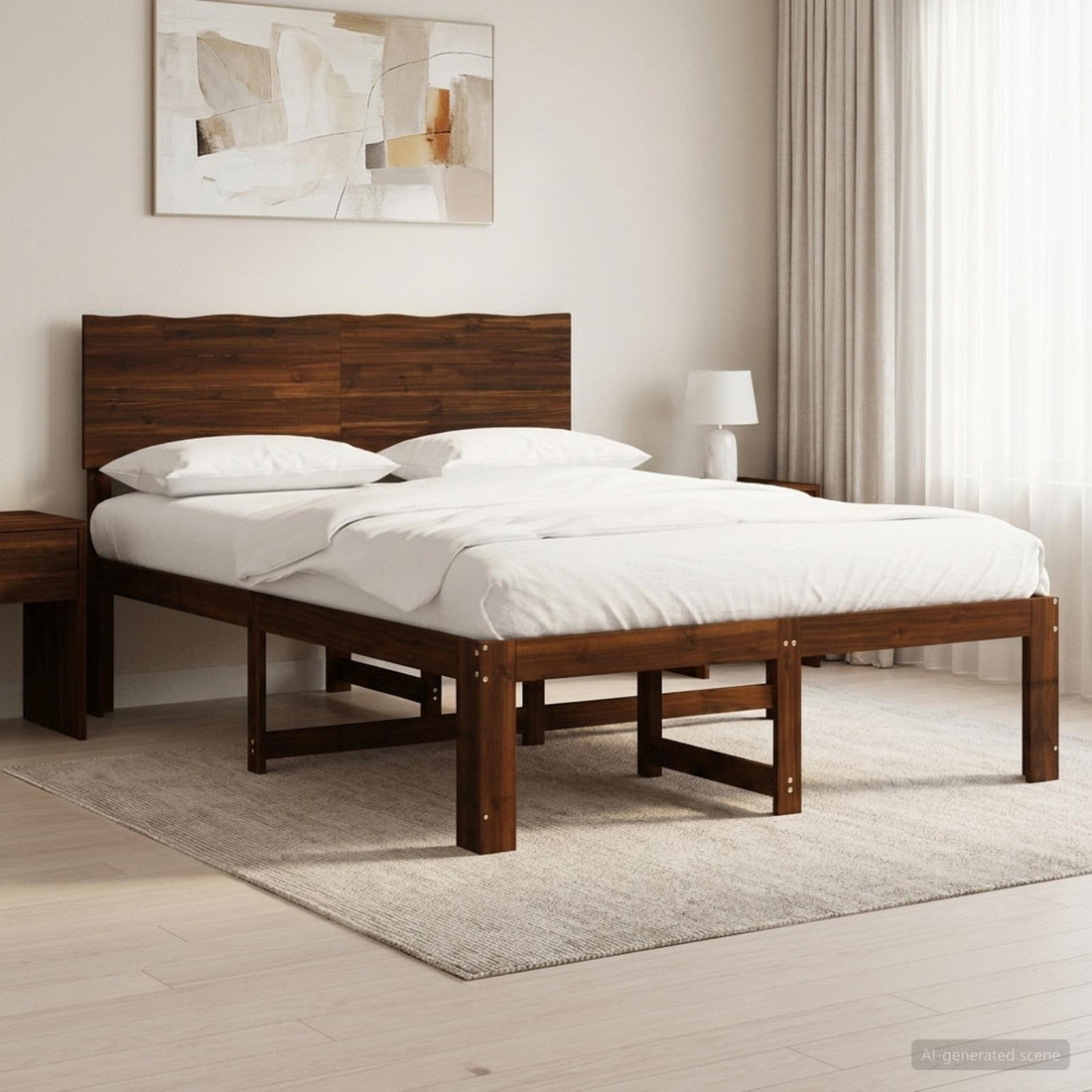 vidaXL Cama doble con cabecero ROSTOCK Marrón Oscuro 140 x 190 cm