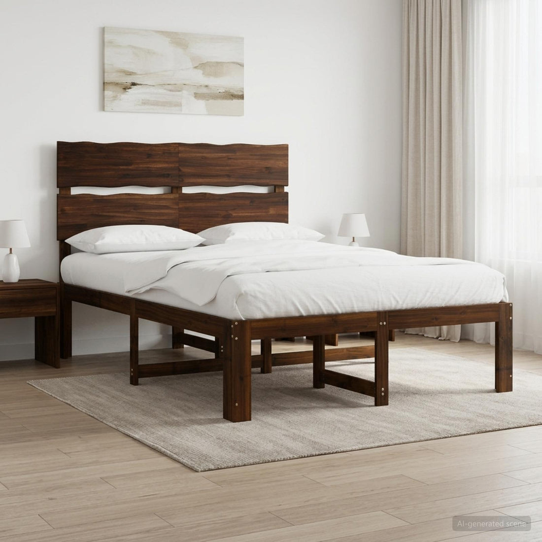 vidaXL Cama doble con cabecero ROSTOCK Marrón Oscuro 135 x 190 cm