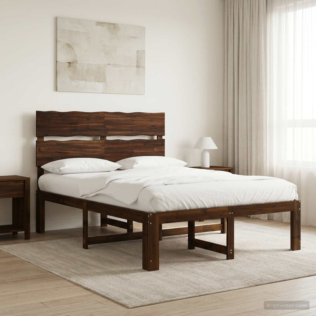 vidaXL Cama doble con cabecero ROSTOCK Marrón Oscuro 150 x 200 cm