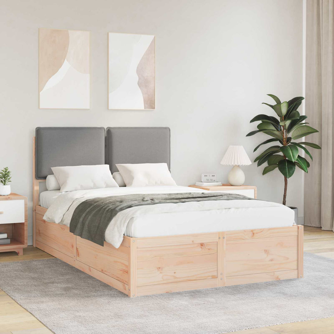 vidaXL Estructura de Cama con Cabecera Tapizada Gris Claro
