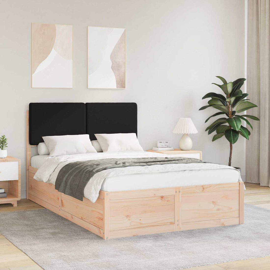 vidaXL Estructura de Cama con Cabecera Tapizada Negro 120 x 200 cm