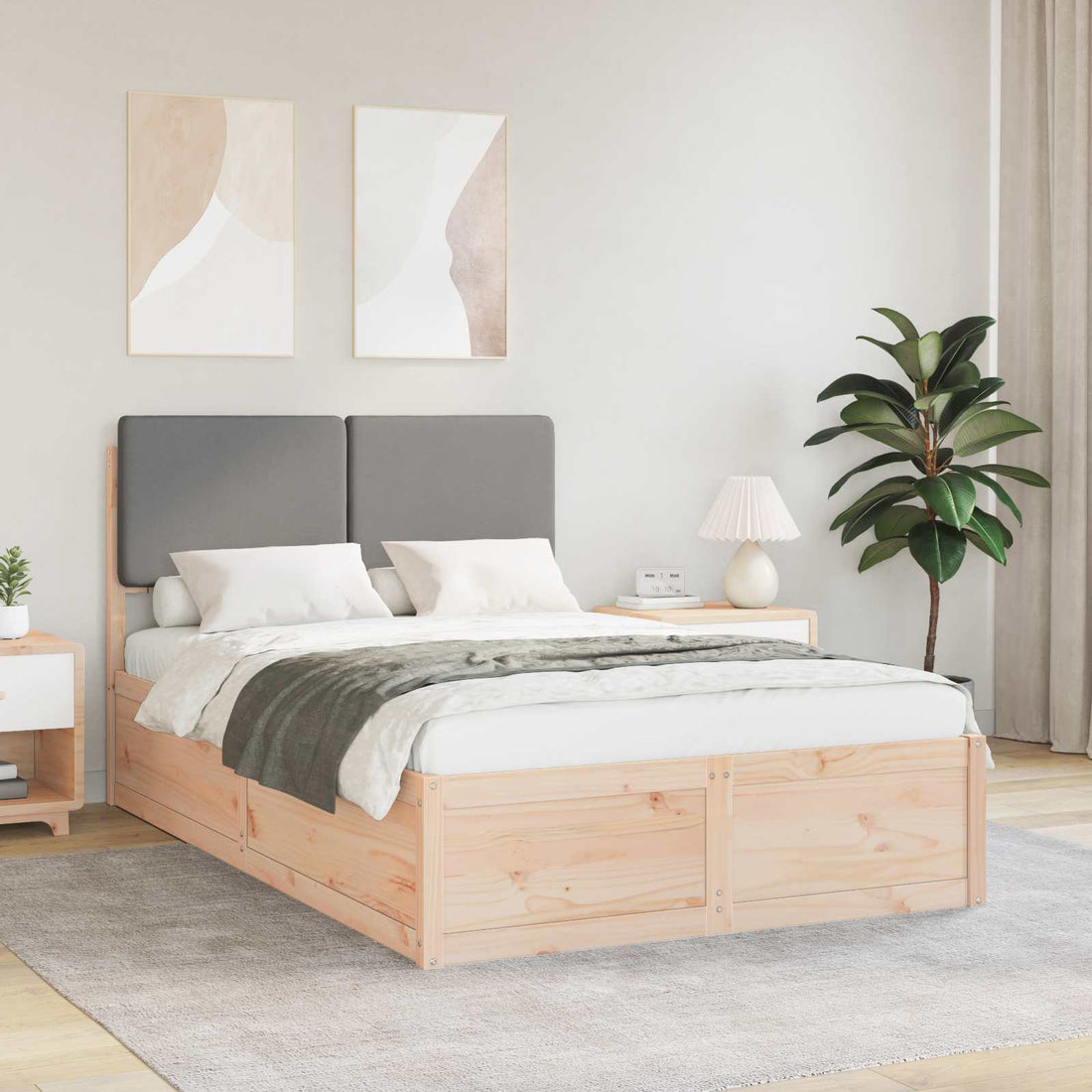 vidaXL Estructura de Cama con Cabecera Tapizada Gris Claro