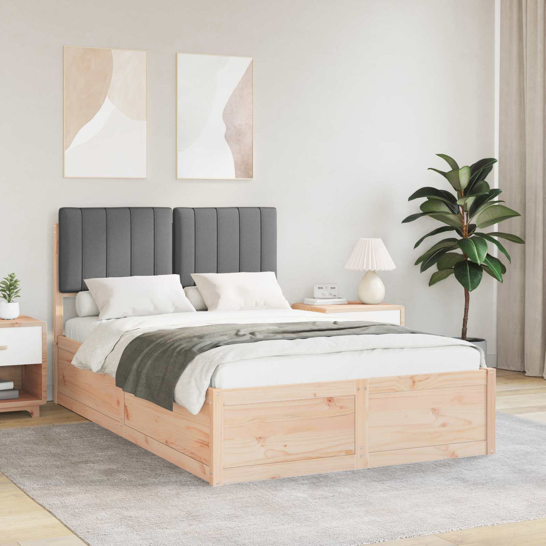 vidaXL Estructura de Cama con Cabecera Tapizada Gris oscuro