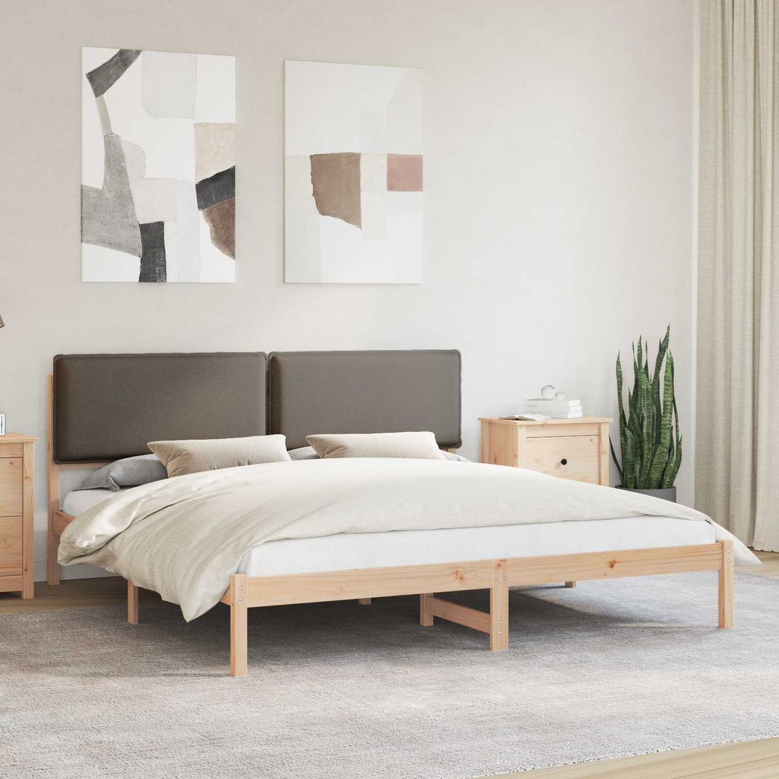 vidaXL Estructura de Cama con Cabecera Tapizada Taupé 200 x 200 cm